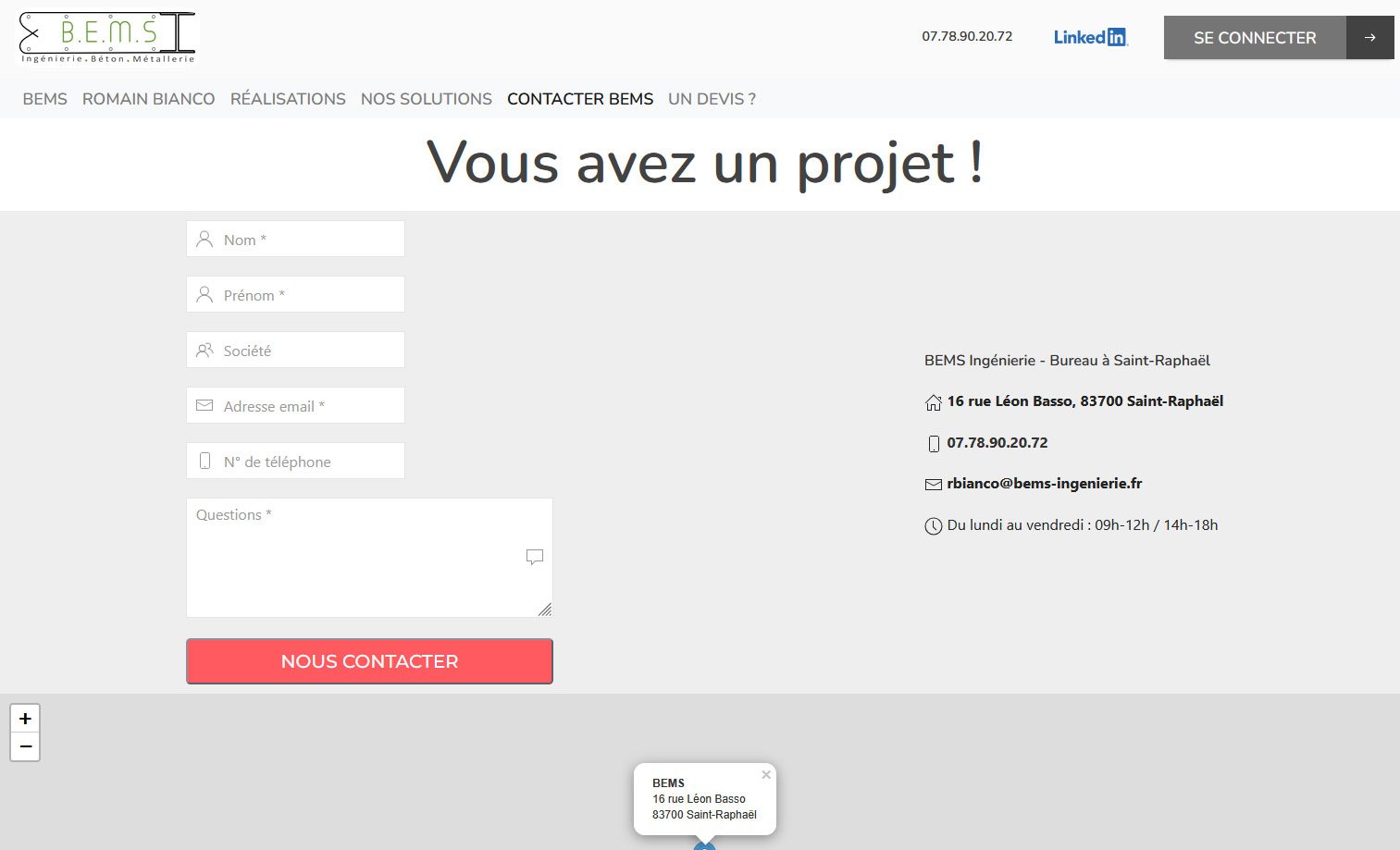 Le formulaire de contact du site