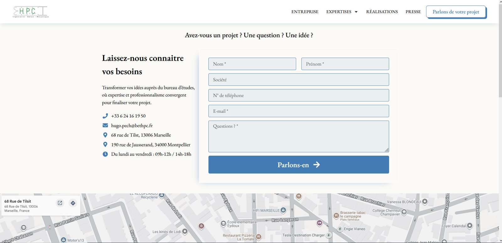 Le formulaire de contact du site