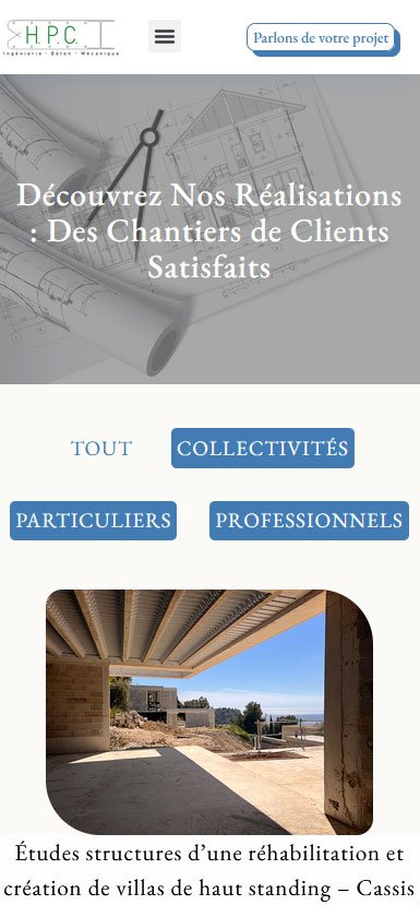 Le rendu du site HPC sur mobile